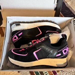 DKNY Black and Neon Pink Sneakers
